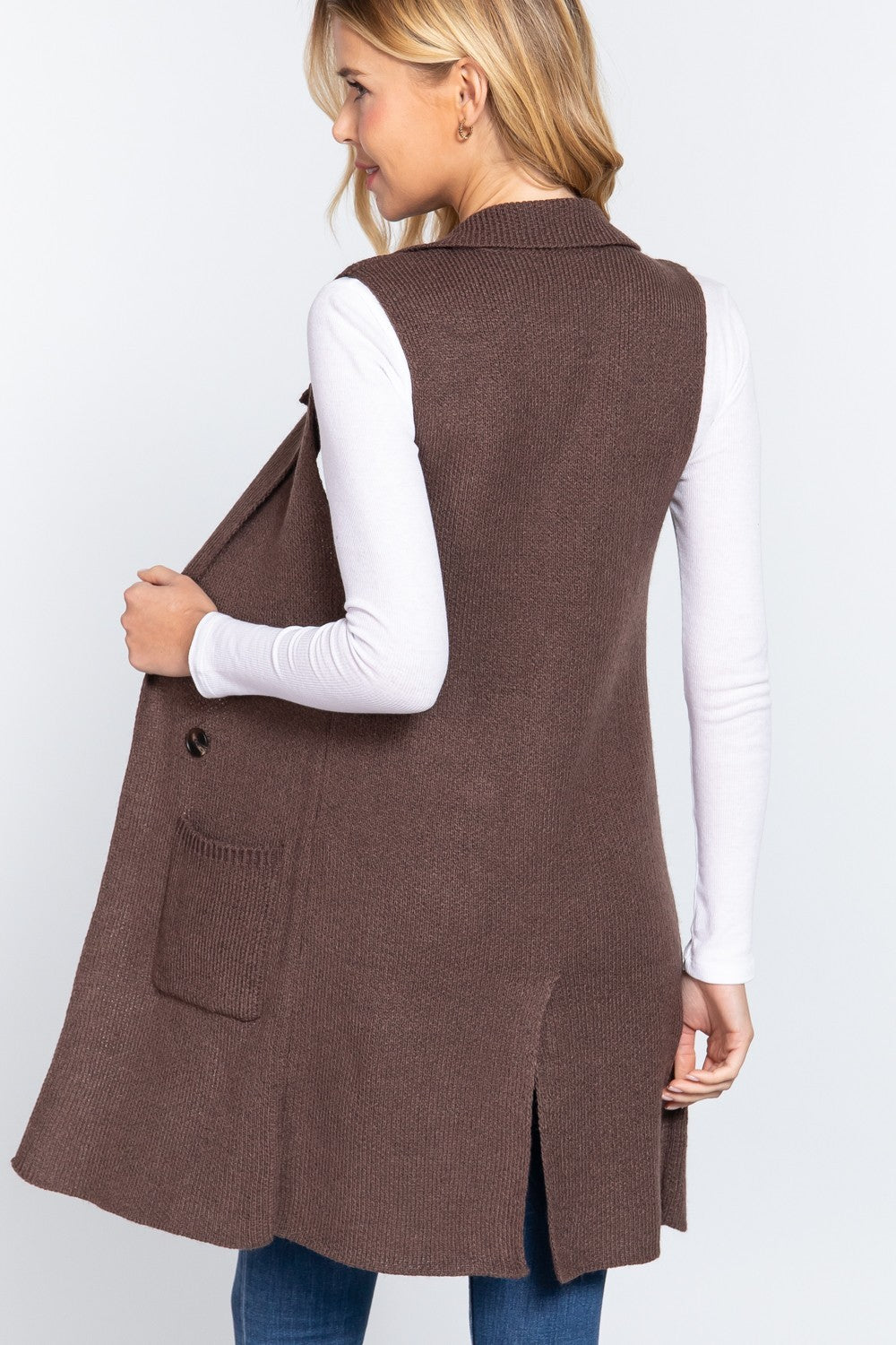 Bown Long Collared Sweater Vest