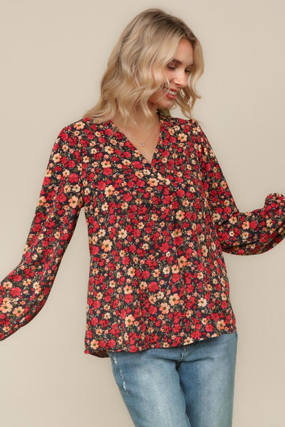 Charcoal Fall Floral Blouse