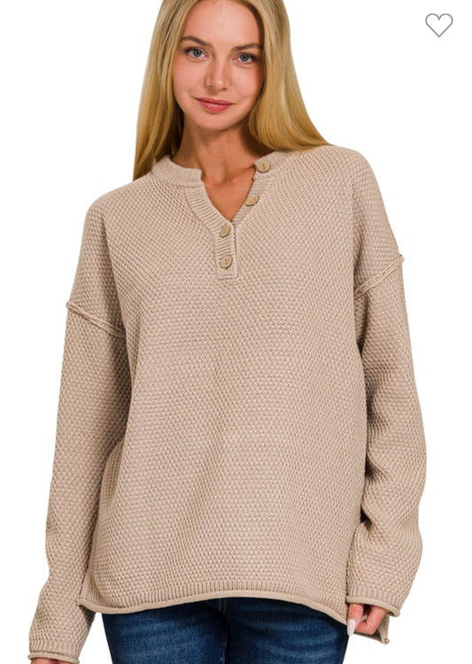 Taupe Button Sweater