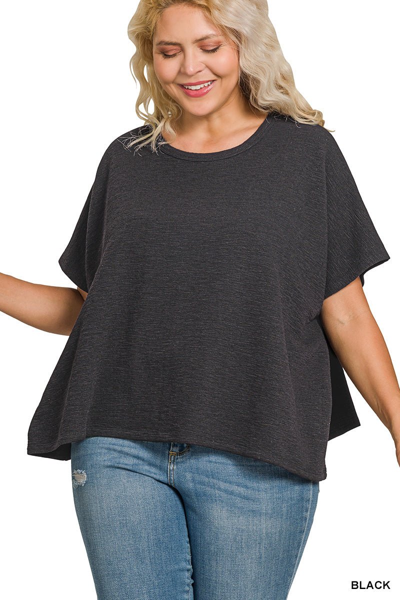 Black Cotton Slub Oversized Tee