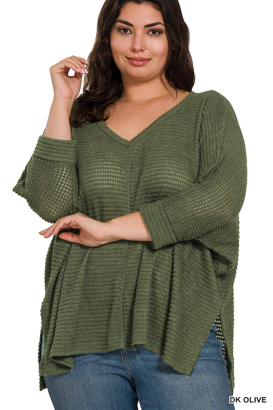 Dk Olive 3/4 Sleeve Lightweight Sweater