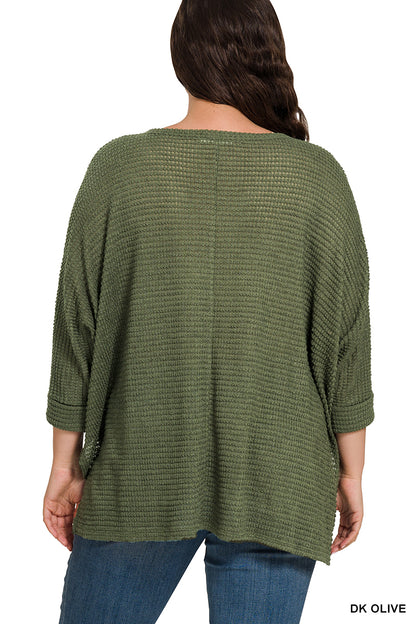 Dk Olive 3/4 Sleeve Lightweight Sweater