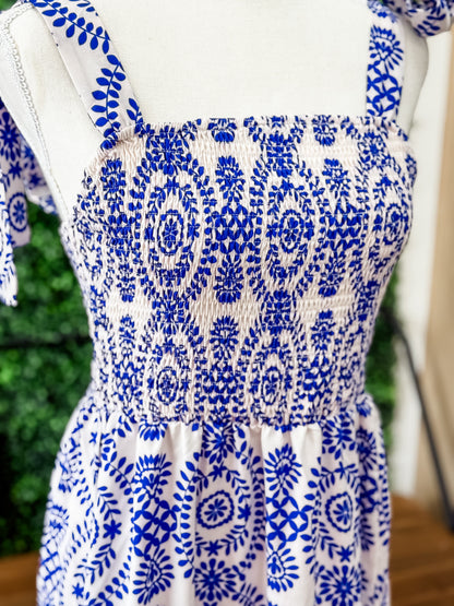 Royal Blue/White Patterned Maxi Dress