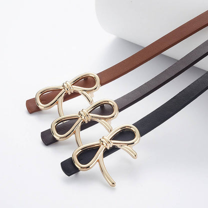 Bow PU Leather Skinny Belt | Elegant Waist Cincher_CWABE0616