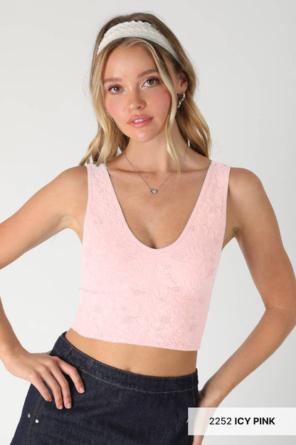 NS8309 -  Lace V Neck Tank Top