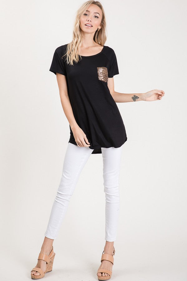 Solid Top With Gold Sequins Pocket