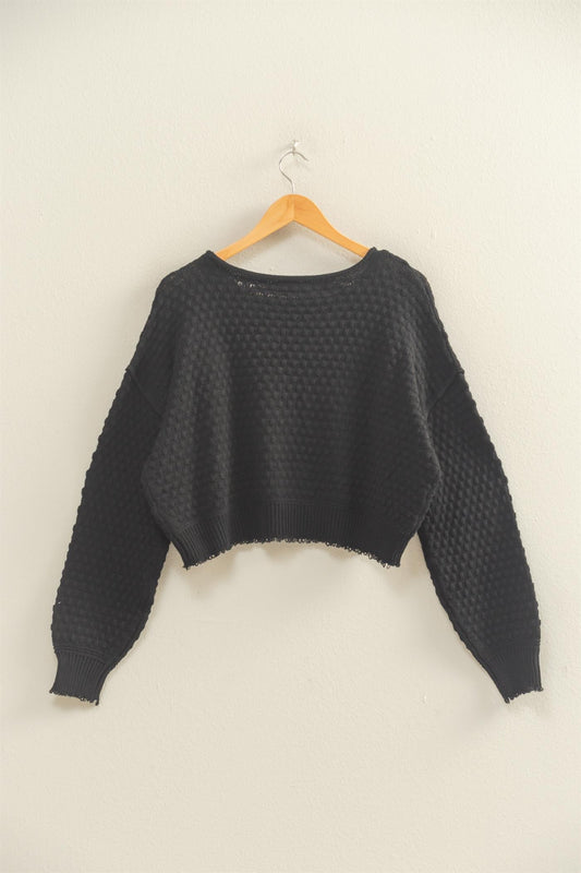 Black Textured Cropped Sweater
