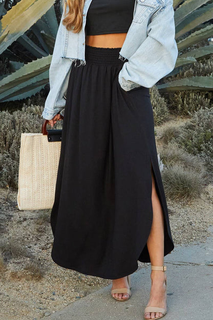 CWBLS041-P_PLUS SIZE SMOCKING WAIST MAXI SKIRT