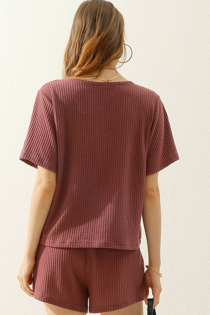 Mauve Super Comfy Waffle Knit Short Set