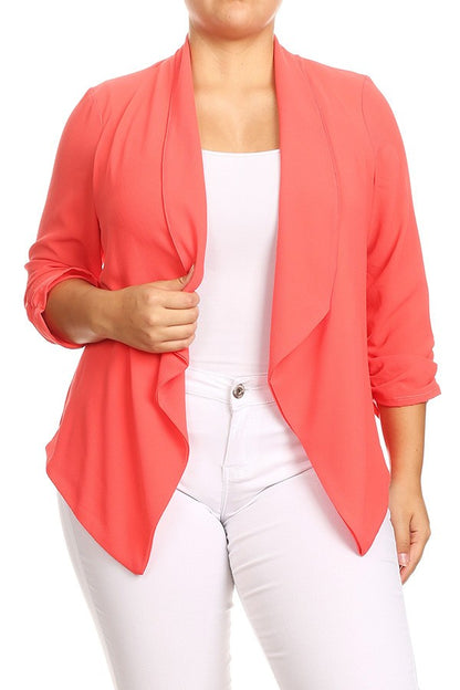 Plus Size Solid Waist Length Cardigan