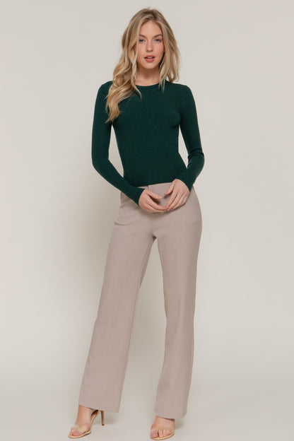 Hunter Green Long Sleeve Ribbed Top