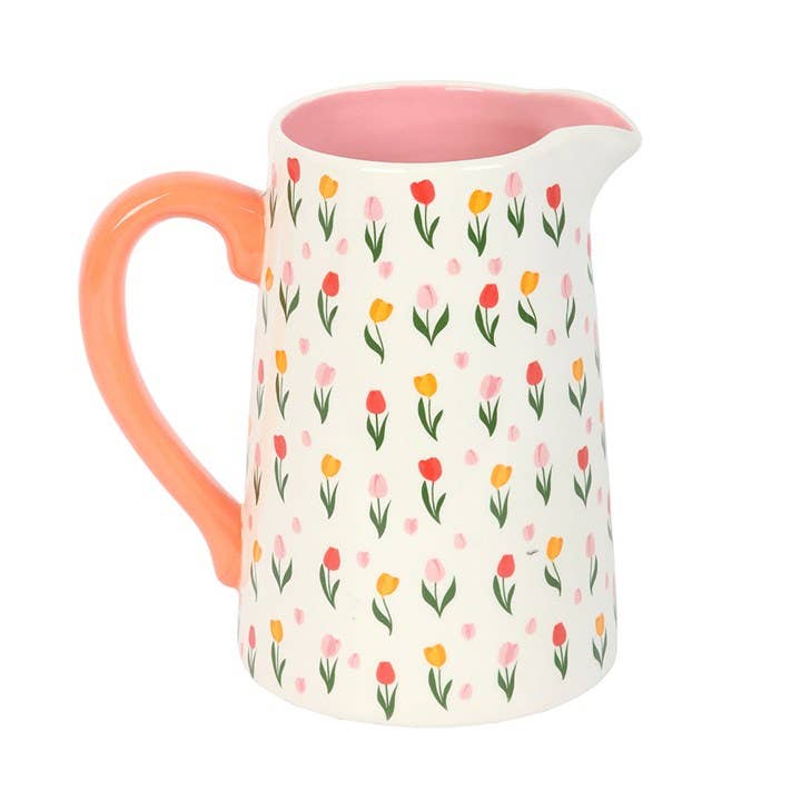 Tulip Print Spring and Mother's Day Ceramic Flower Jug
