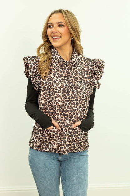 Leopard Quilted Ruffle Vest
