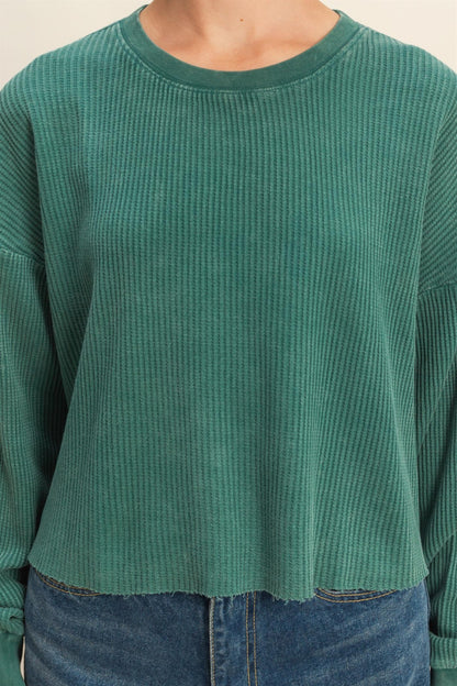 Green Mineral Washed Ribbed Top