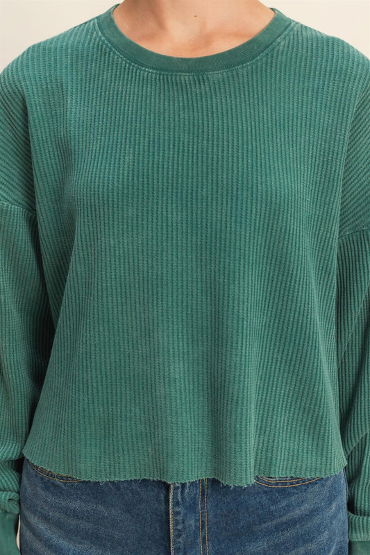Green Mineral Washed Ribbed Top