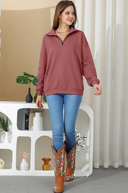 Zip Neck Lightweight Pullover Sweatshirt