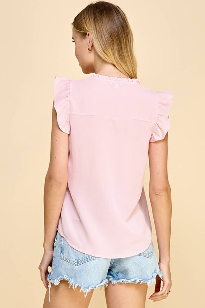 Pink Short Sleeve Ruffle Top