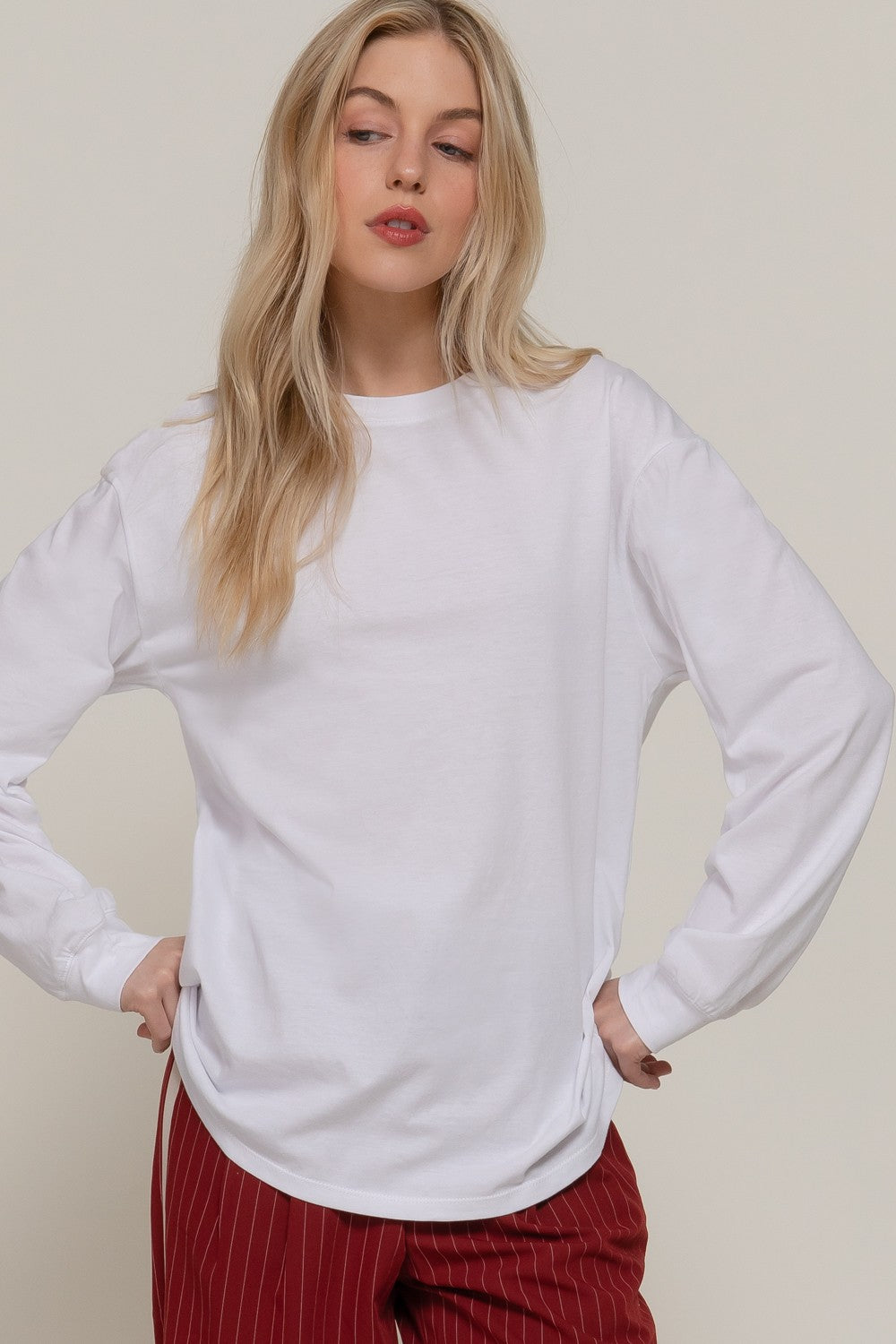 White Long Sleeve Cotton Tee