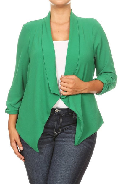 Plus Size Solid Waist Length Cardigan