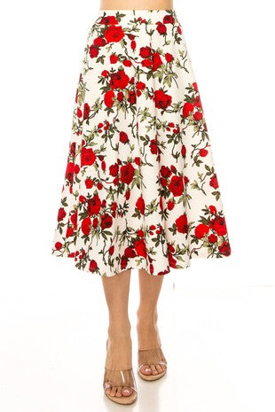 Rose High Waisted, A-line, Midi Skirt