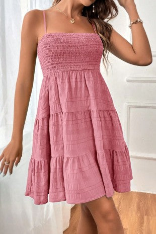 European Spring Summer Break Smocked Resort Flowy Mini Dress