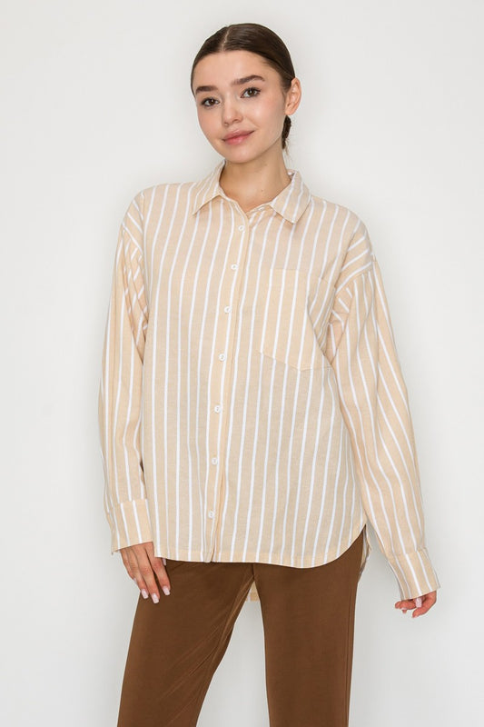 Stripe Collared Button-down Top