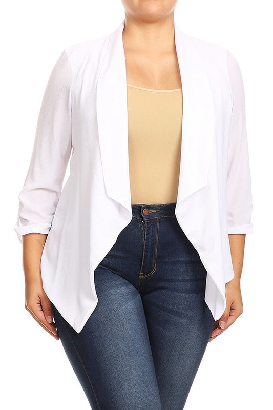 Plus Size Solid Waist Length Cardigan